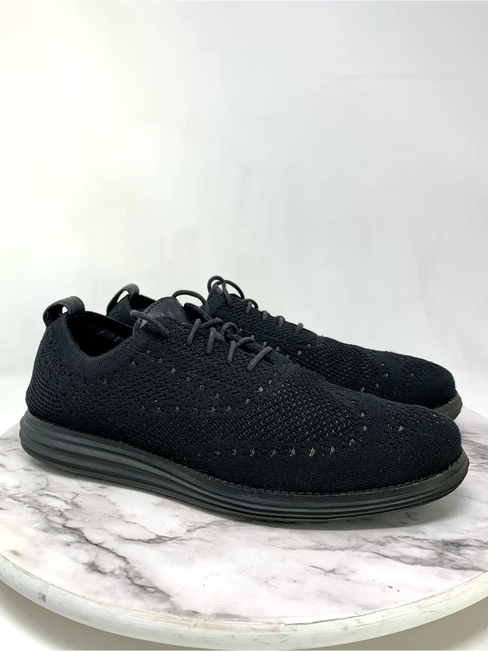 Cole Haan Original Grand Black Knit Wingtip Oxford Sneakers 8 Mens Preppy Sporty